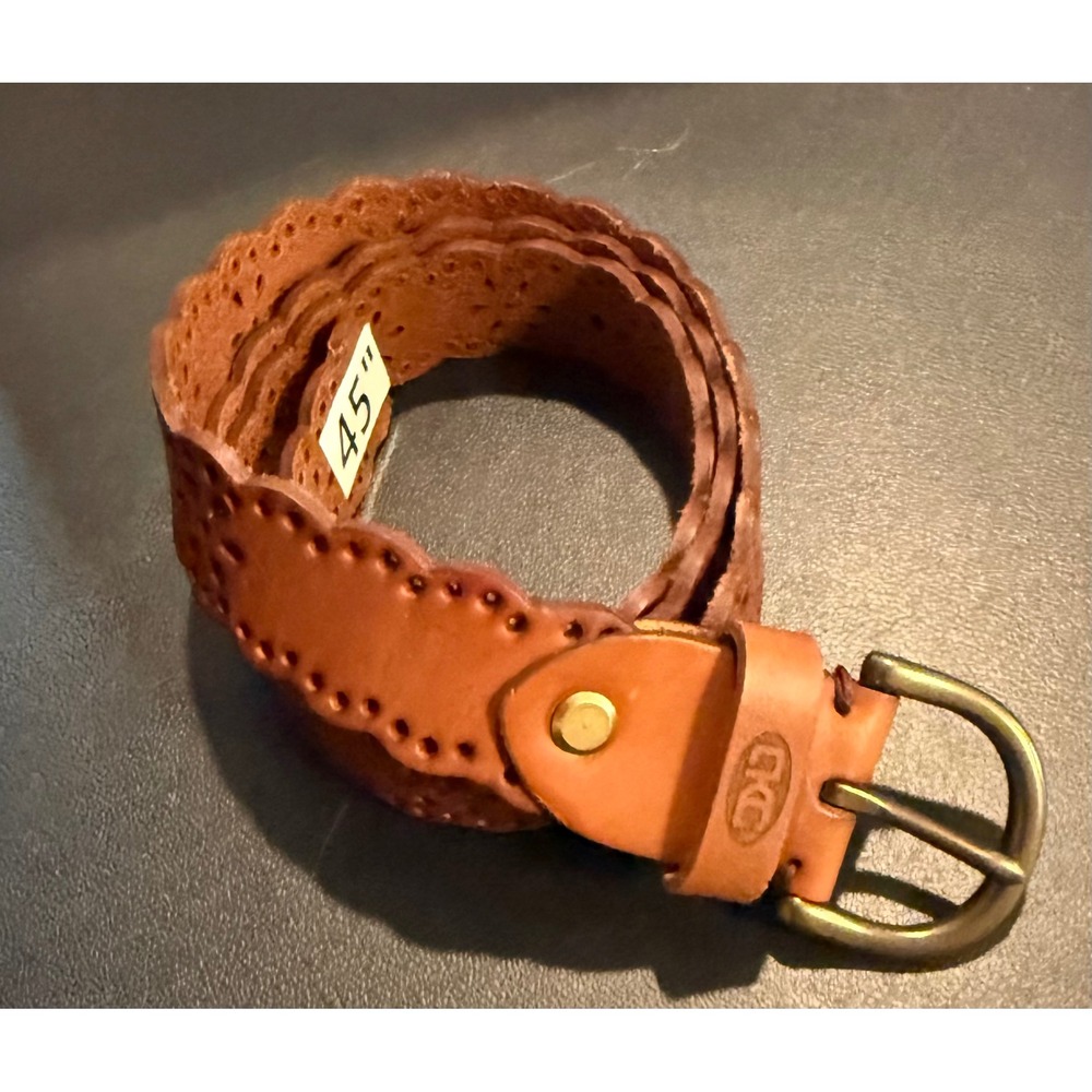 La new Womens 45" Leather Belt Brown Scalloped Floral Laser Cut Boho Western